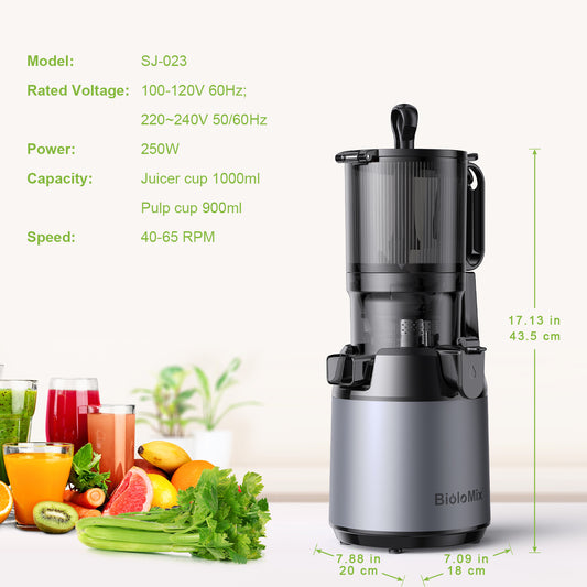 BioloMix SJ-023 Cold Press Slow Juicer | 130mm Wide Feed Chute | Triple Filter | BPA-Free
